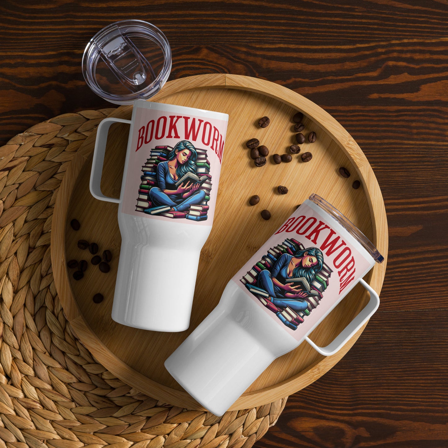 Bookworm Travel mug with a handle - Bookslut Shirts