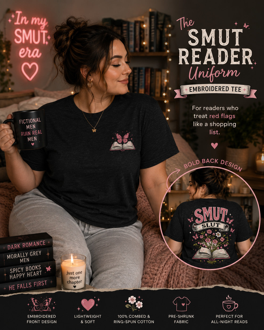 The Smut Reader Uniform Embroidered Romance Reader Tee