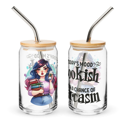 Bookish with Sarcasm Iced Coffee Glass with Lid & Straw