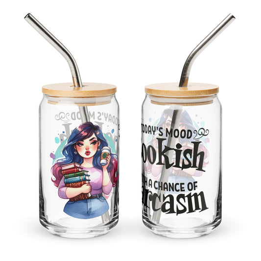 Bookish with Sarcasm Iced Coffee Glass with Lid & Straw