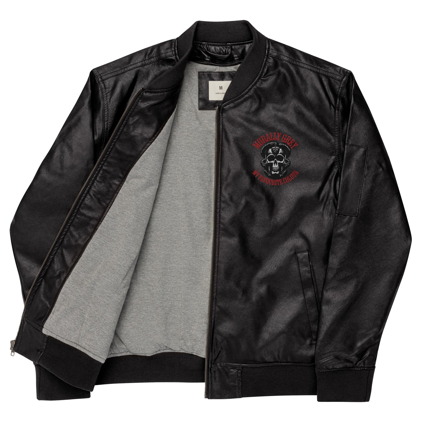 Morally Grey Leather Bomber Jacket - Bookslut Shirts
