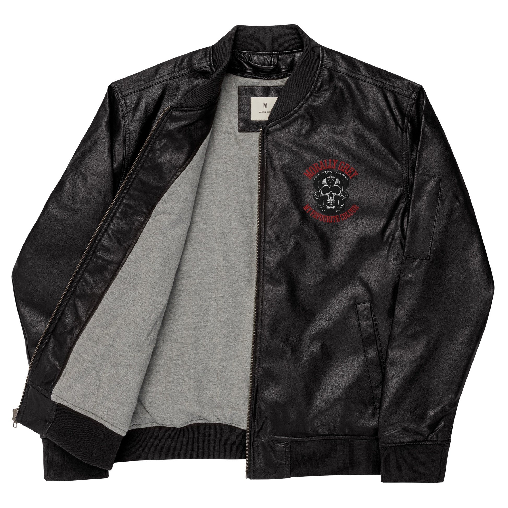 Morally Grey Leather Bomber Jacket - Bookslut Shirts