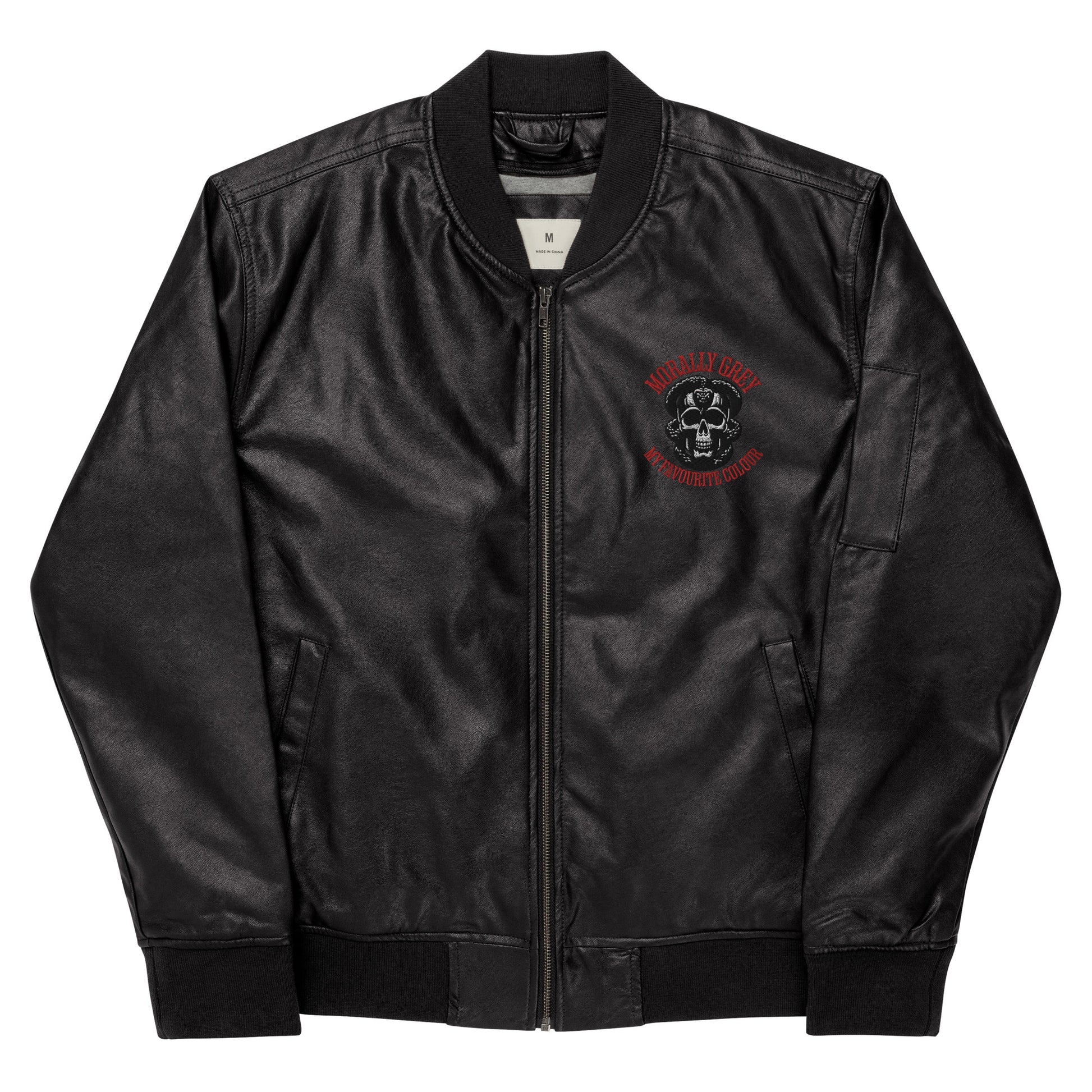 Morally Grey Leather Bomber Jacket - Bookslut Shirts