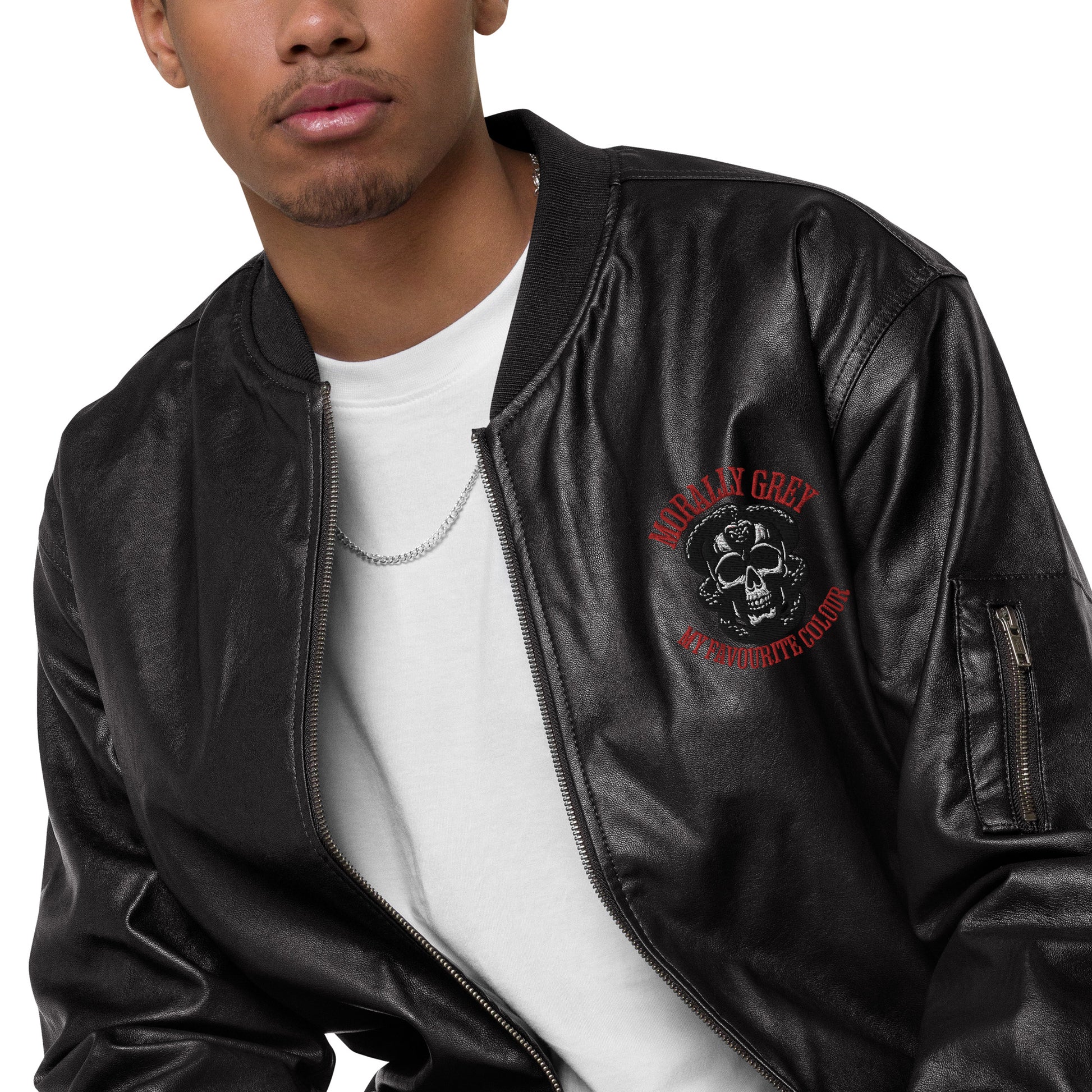 Morally Grey Leather Bomber Jacket - Bookslut Shirts