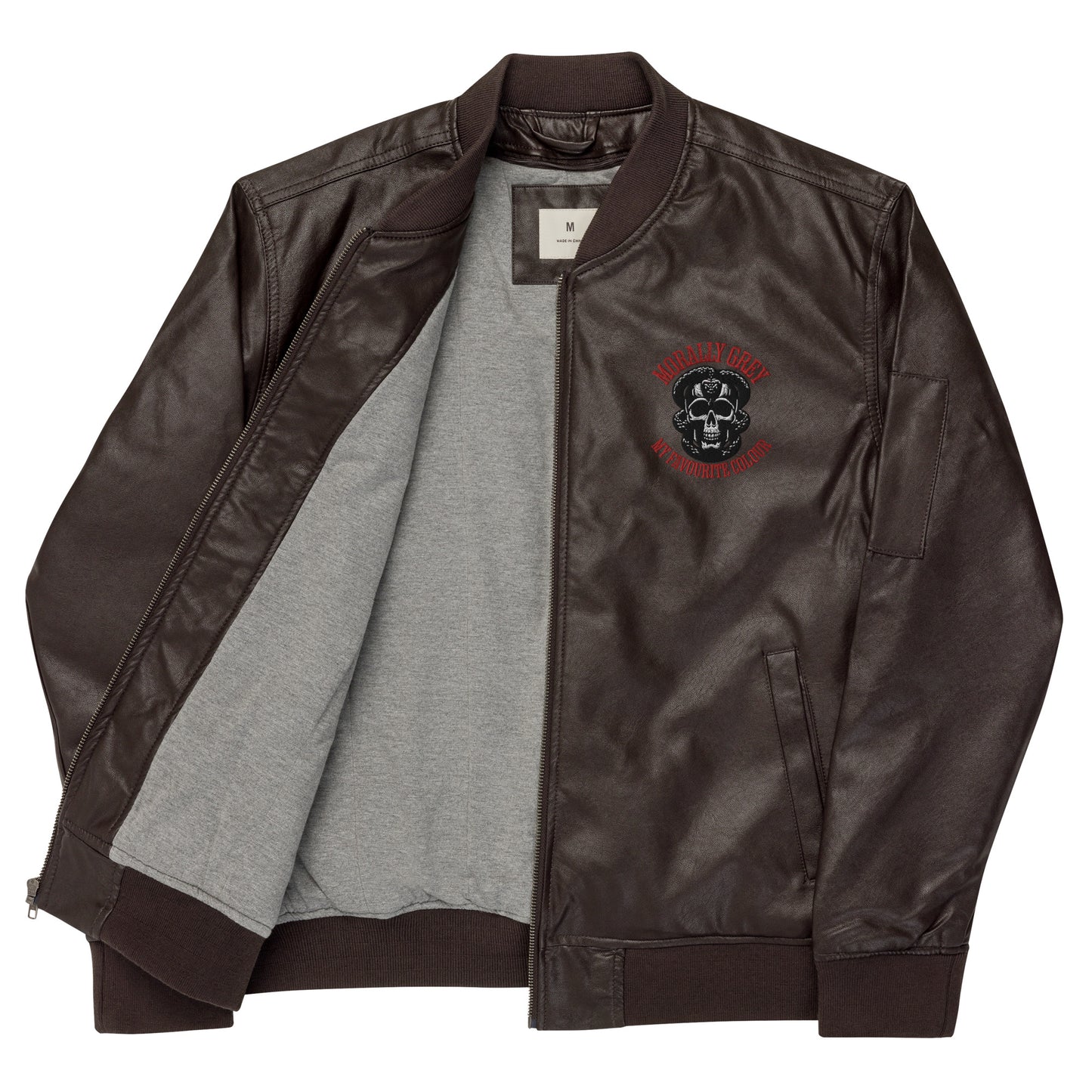 Morally Grey Leather Bomber Jacket - Bookslut Shirts