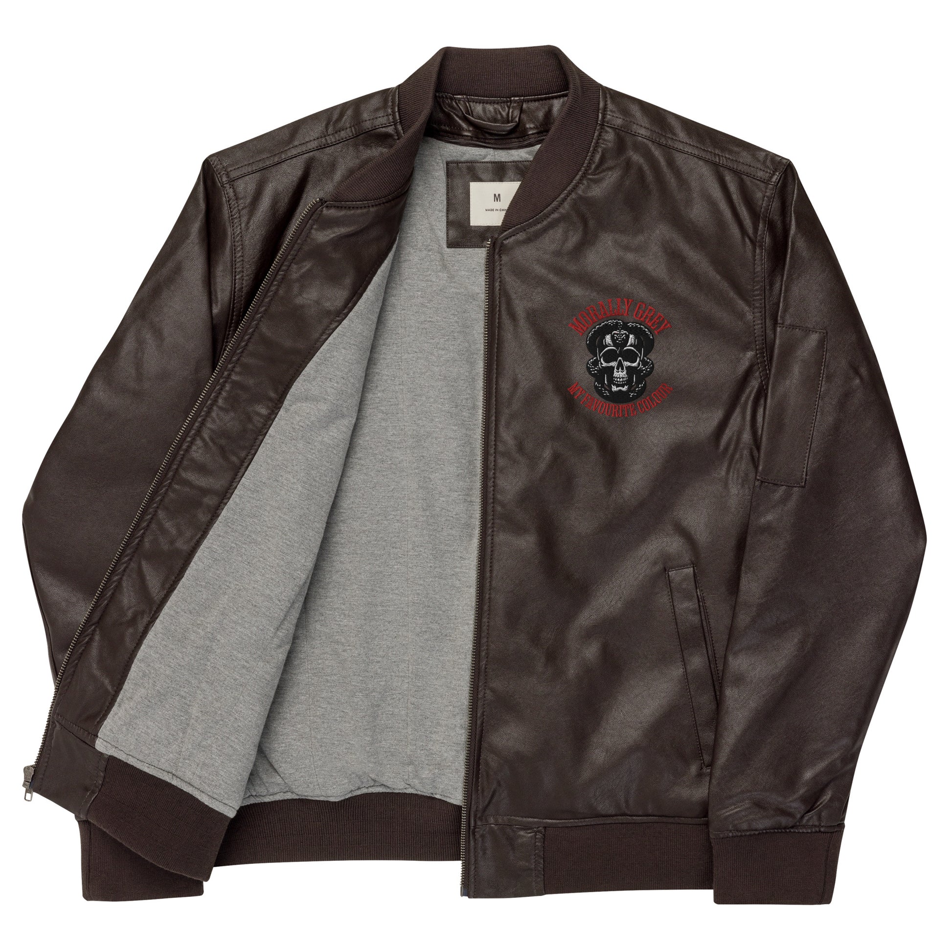 Morally Grey Leather Bomber Jacket - Bookslut Shirts