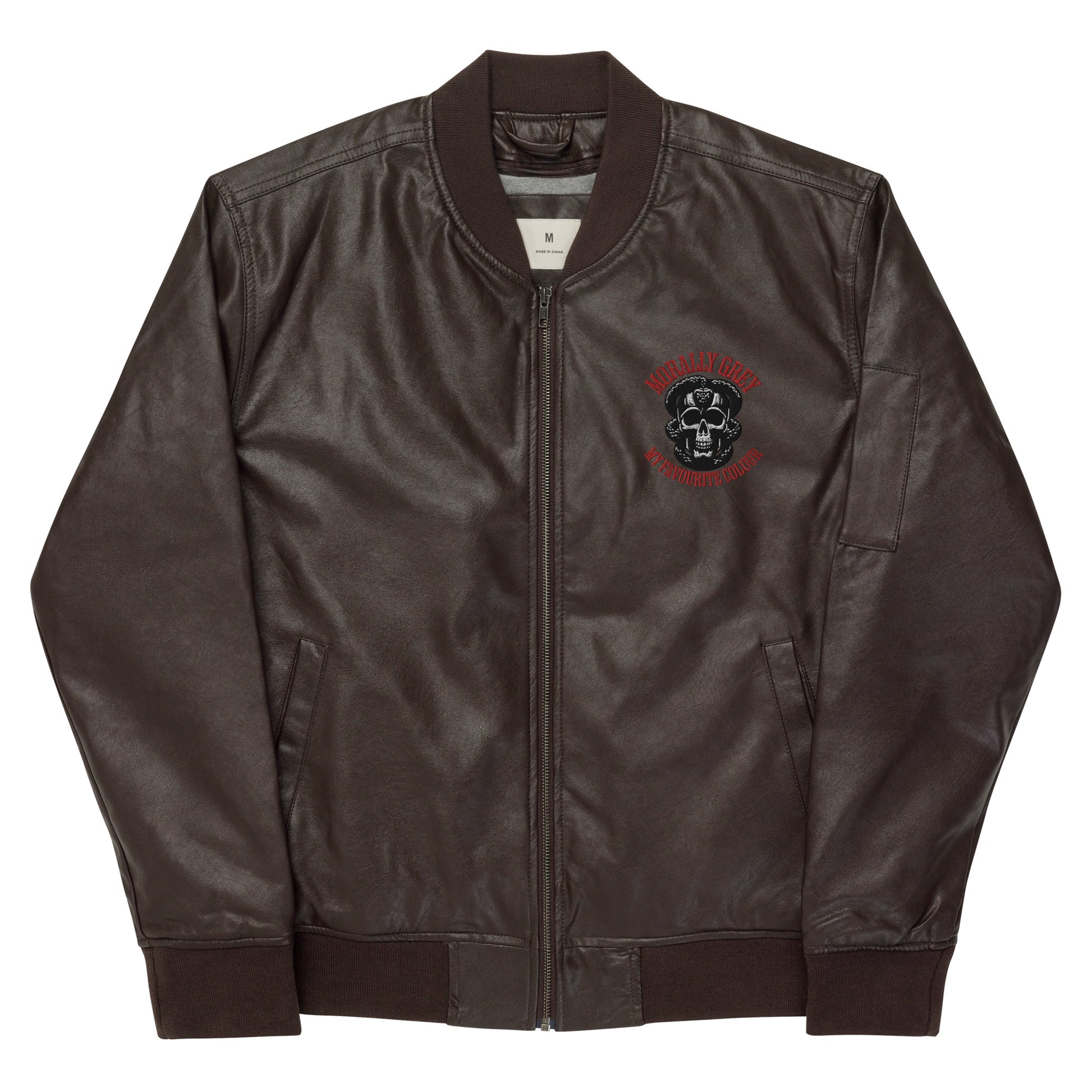 Morally Grey Leather Bomber Jacket - Bookslut Shirts