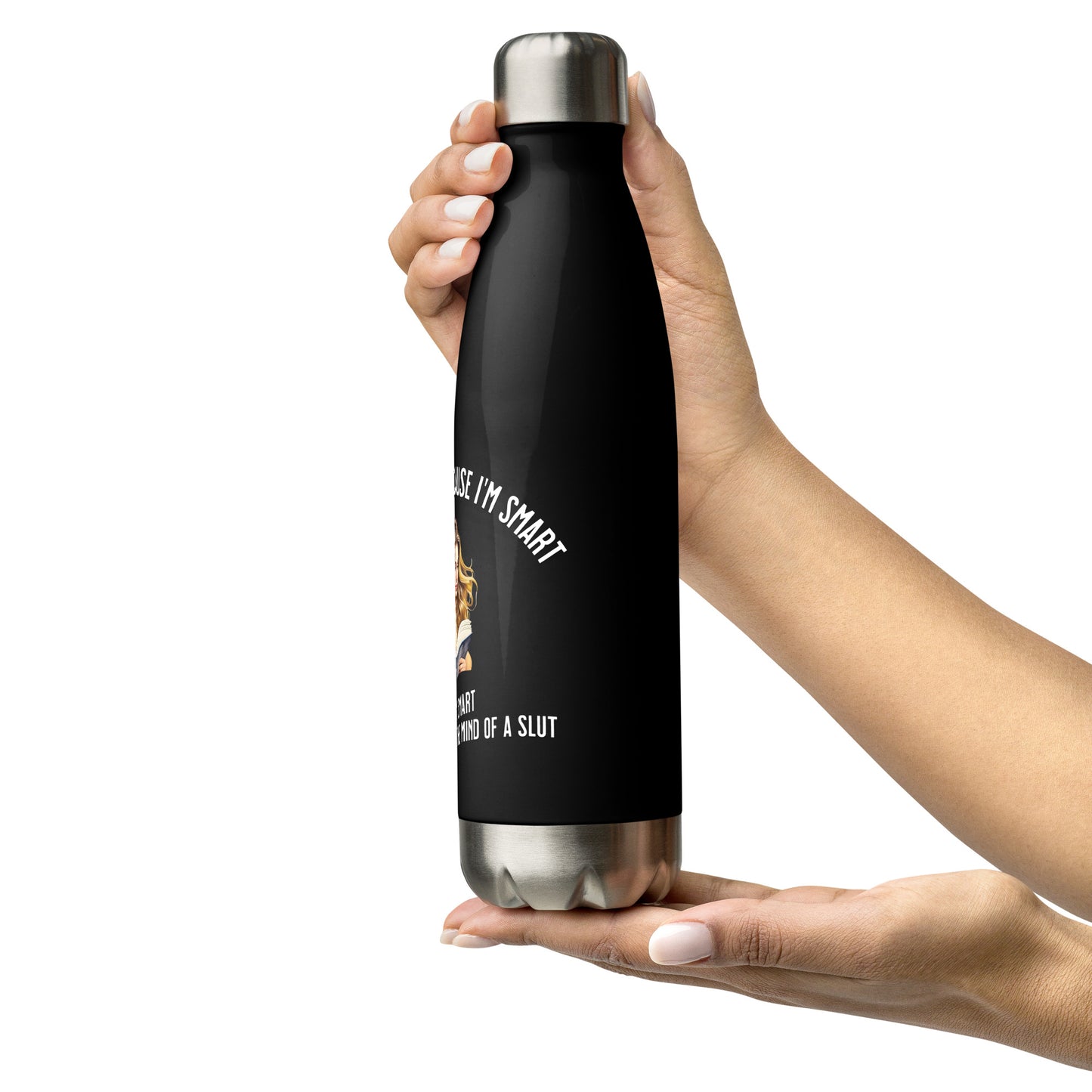 I Don't Read Because... Stainless steel water bottle - Bookslut Shirts