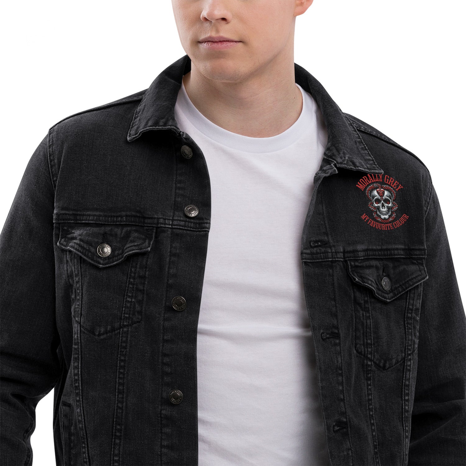 Morally Grey denim jacket - Bookslut Shirts